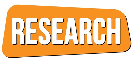RESEARCH text on orange trapeze stamp sign.