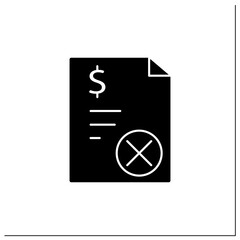 Loan agreement glyph icon. Canceled law document.Termination notarial agreement with bank and client. Reject concept.Filled flat sign. Isolated silhouette vector illustration