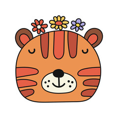 Retro stylized tiger head. Vector illustration.