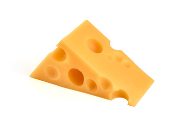 Swiss cheese triangles, isolated on white background.