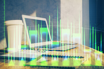 Obraz na płótnie Canvas Forex market chart hologram and personal computer background. Double exposure. Concept of investment.