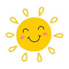 Sunshine emodji. Cartoon sun face flat icon. Isolated vector illustration. Emoticons and summer