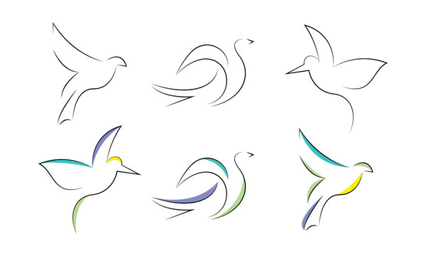 Line art birds. Minimalism style hand drawn flying bird.