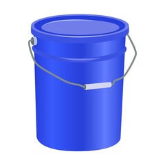 Bucket in cartoon style. Plastic, wooden and metal pails for water and sand. Vector set of household tools on isolated white. Can be used for advertisement