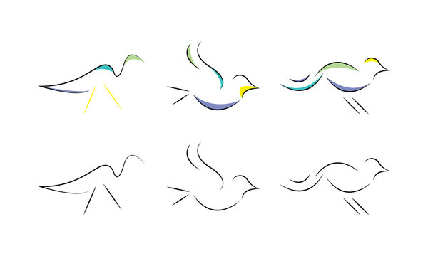 Line art birds. Minimalism style hand drawn flying bird.