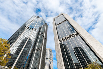 Skyscrapers at The Rocks in Sydney city while looking up on a day, NSW, Australia