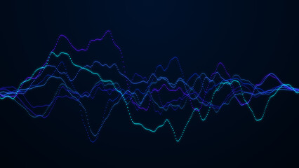 Stock, exchange, investments or cryptocurrency chart. Business background. Abstract music wave. Sound equalizer with dots. 3d rendering.