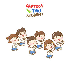 Cartoon Cute Thai Students Character.