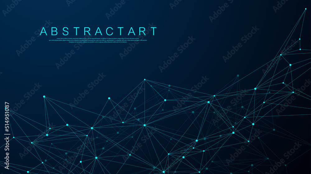 Poster Technology abstract lines and dots connection background. Connection digital data and big data concept. Digital data visualization. Vector illustration
