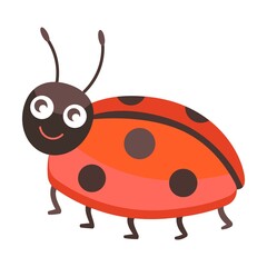 Funny smiling bug flat icon. Cartoon cute caterpillar, fly, beetle, butterfly, snail, spider isolated vector illustration. Nature and insect