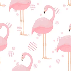 Papier Peint photo Flamingo Vector seamless pattern with beautiful pale pink flamingos looking over the back.Trendy fashion print. Lovely tropical jungle inhabitants. Layouts design composition for World Pink Flamingo Day.
