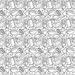 pattern with milk food. vector doodle illustration with milk production icon.  seamless milk products pattern