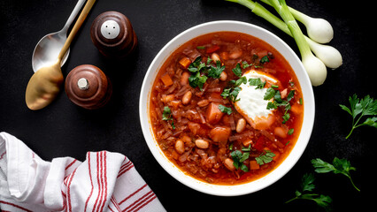 Borscht. Beetroot soup traditional Ukrainian cuisine. Borsch.
