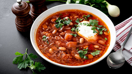 Borscht. Beetroot soup traditional Ukrainian cuisine. Borsch.