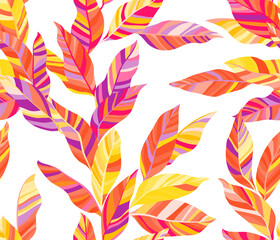 Striped leaves tree branches vector seamless pattern summer fasion textile print design.