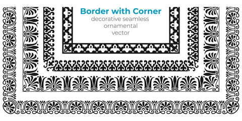 Set of decorative seamless ornamental border with corner - Vector