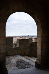 Fototapeta premium View over house rooftops from the main entrance into the medieval city of Carcassone