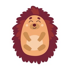 Cartoon hedgehog doing activities on lawn. Cute wild animal sleeping and holding hazelnut vector