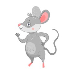 Obraz na płótnie Canvas Mouse character flat icon. Cute happy mouse eating cheese isolated vector illustration. Cartoon mice concept