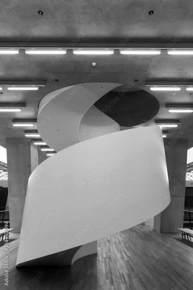 Poster interior view of a spiral staircase. architecture abstract background
