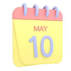 10th May 3D calendar icon. Web style. High resolution image. White background