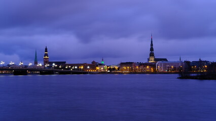 Spring sunrise in old Riga over the Daugava