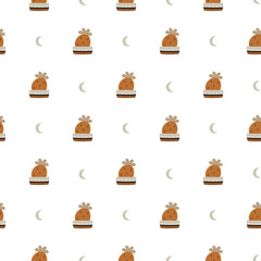 Abstract seamless patterns with fruit trees. Summer background with dots and a rainbow. Vector illustration.
