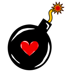 Love bomb with a heart and a burning fuse