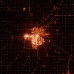 Winnipeg city lights map, top view from space. Aerial view on night street lights. Global networking, cyberspace