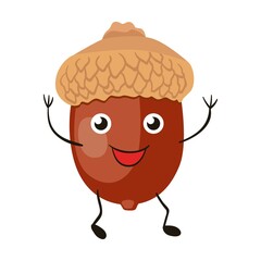 Cartoon acorn nut. Cute characters, funny friendly walnut, pistachio, almond, hazelnut, macadamia, sunflower seed. Flat vector illustration food © Bro Vector