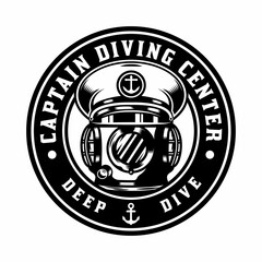 Vintage Ship Captain Hat in Diving Helmet badge design