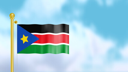 National flag of South Sudan waving in sky concept for celebrating national holidays and government.