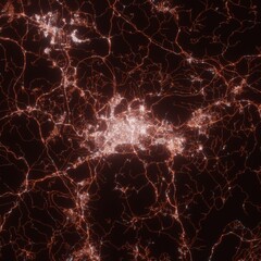 Daegu city lights map, top view from space. Aerial view on night street lights. Global networking, cyberspace