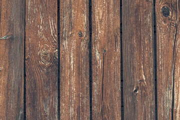 Cracked old boards. Wood planks background, texture. Rough structure. Vintage floor. Dark brown wooden table, backdrop, timber pattern. Empty space. Retro style. Fence natural surface.