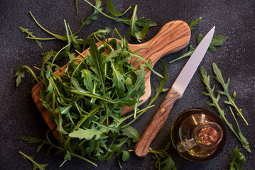 Fresh arugola leaves, delicious and healthy salad ingredient
