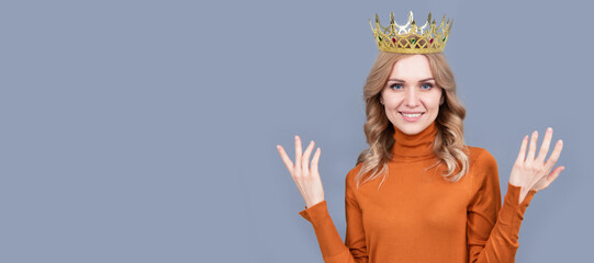 arrogant princess in tiara. proud woman smiling. egoistic girl in diadem. arrogance and...