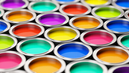 Color paint cans - 3d rendering - obrazy, fototapety, plakaty