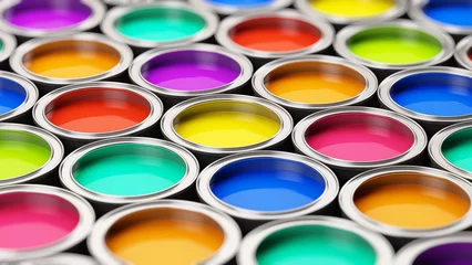 Fotobehang Color paint cans - 3d rendering © Sashkin