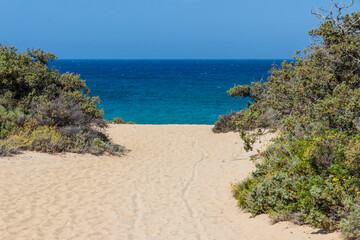 Seascape and beach at Aliko in Naxos island. Cyclades Greece.