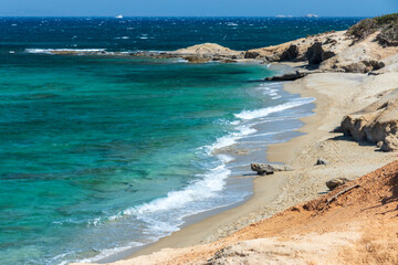 Seascape and beach at Aliko in Naxos island. Cyclades Greece.