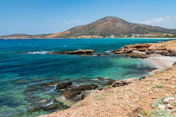Fototapeta na wymiar Seascape and beach at Aliko in Naxos island. Cyclades Greece.