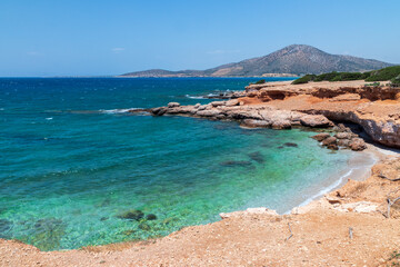 Naklejka na ściany i meble Seascape and beach at Aliko in Naxos island. Cyclades Greece.