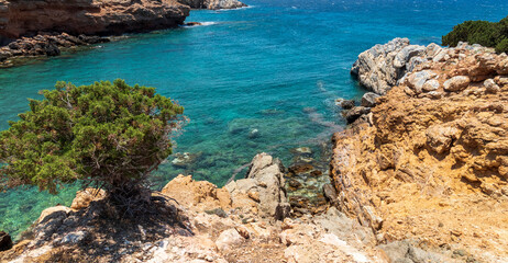 Seascape and beach at Aliko in Naxos island. Cyclades Greece.