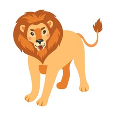 Feline animal walking and roaring. Cute cartoon lion vector illustration. Wild animal, king concept