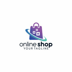 Illustration online shop logo template design with paper bag