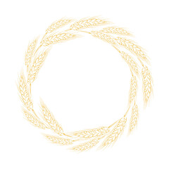 Wheat wreath isolated on white. Circle from cereal ears outline. Botanical design element. 