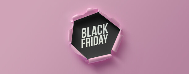 Black Friday promotional banner with torn paper hole