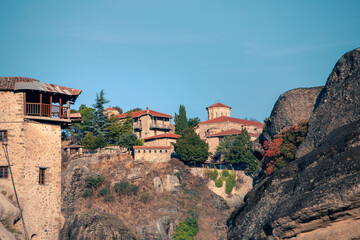 travel landmark meteora monastery on the top of thessaly mountains