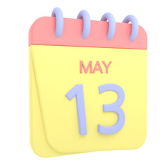 13th May 3D calendar icon. Web style. High resolution image. White background