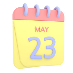 23rd May 3D calendar icon. Web style. High resolution image. White background